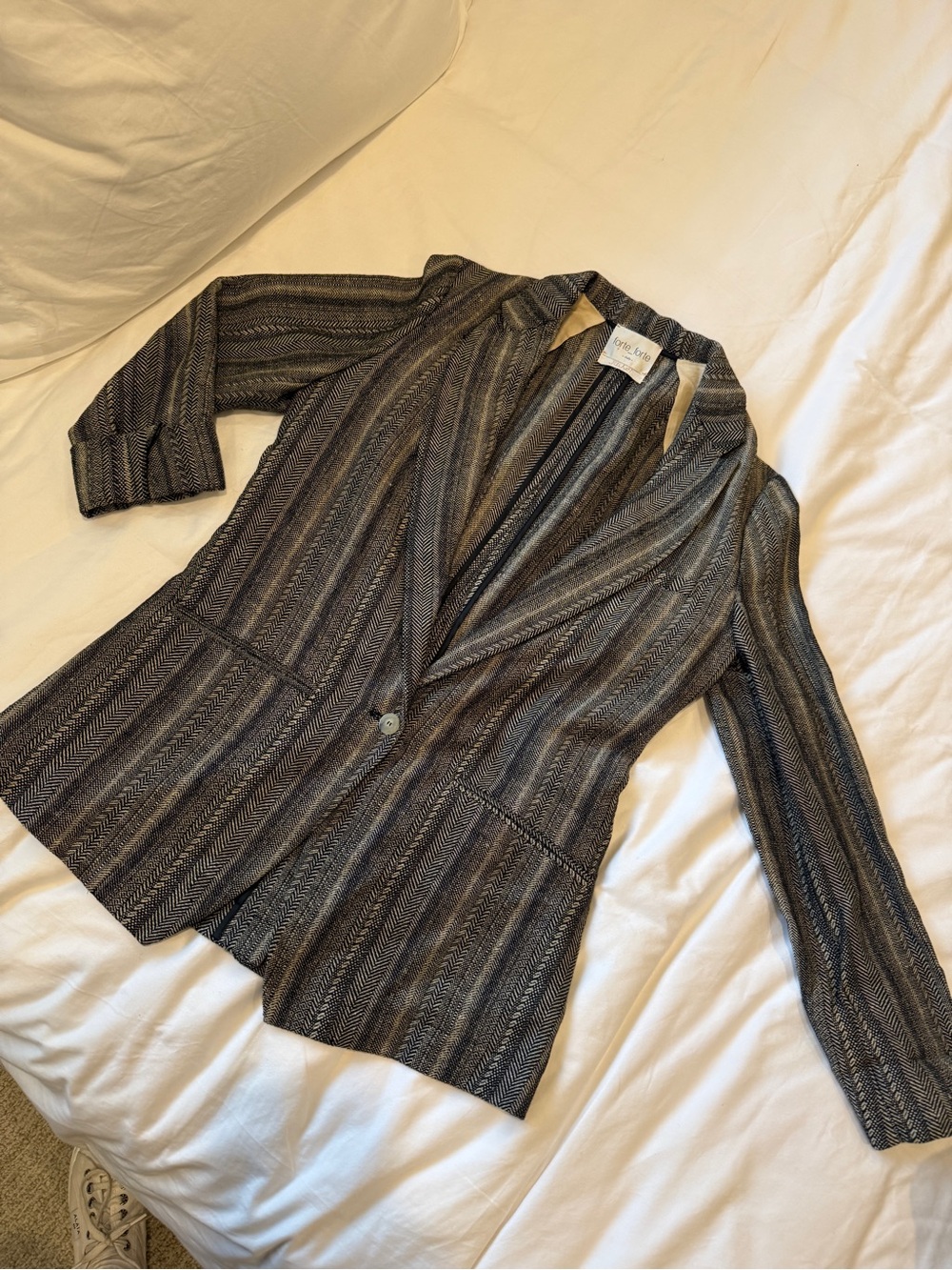 Forte Forte Italy Tweed Striped Open-Front Blazer Jacket